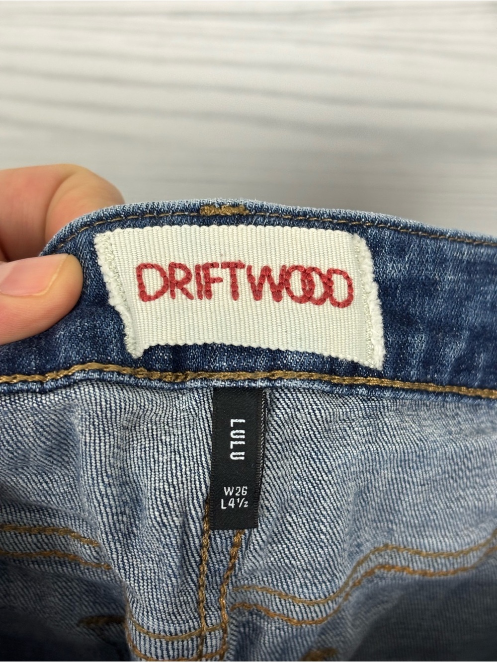 Driftwood Lulu Cherrill embroidered side stripe raw hem denim shorts size 26 - Picture 10 of 11